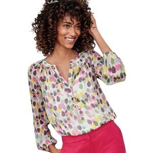 BODEN Felicity Top Sheer Split Neck Balloon Sleeve Blouse/White Silk Tank Size 6